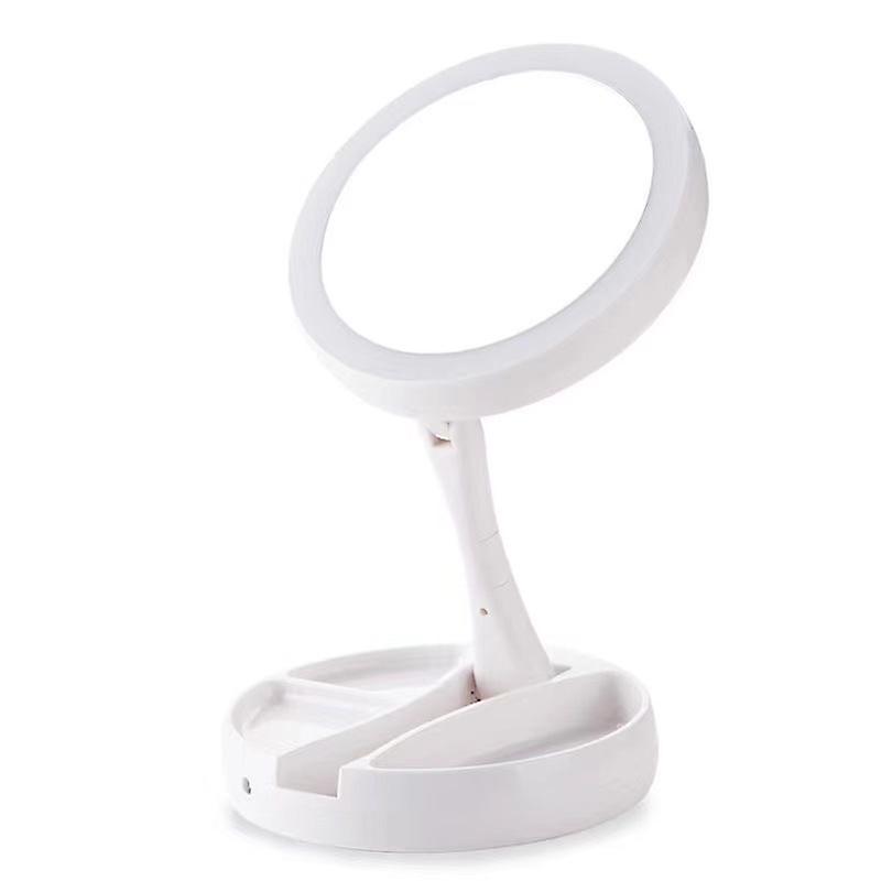 1pc Foldable LED Vanity Mirror with  Box, Dual-Sided 1X & 10X Magnification, Adjustable Brightness, Compact Design for Makeup Ta