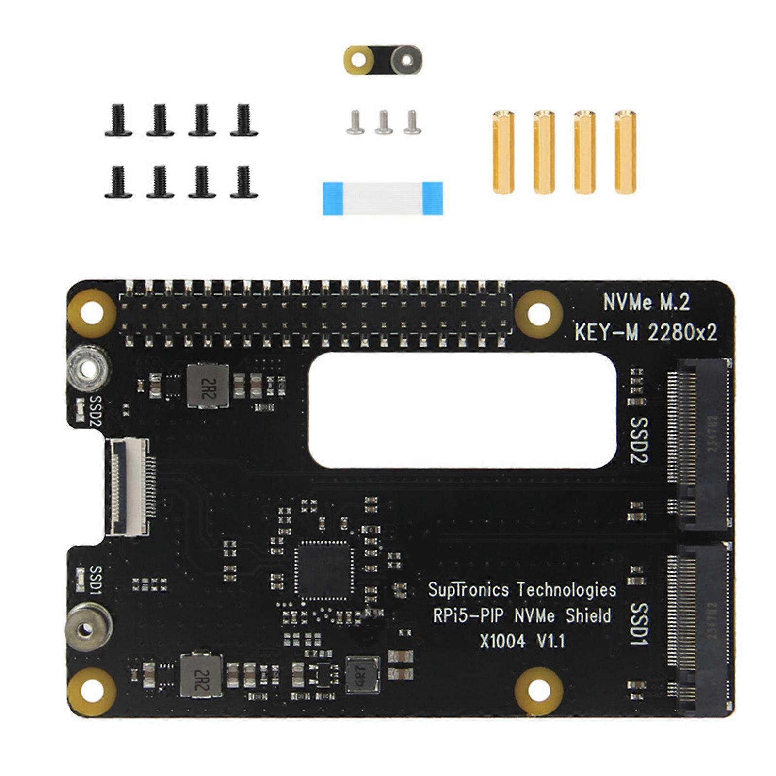 X1004 for Pi 5 Expansion Board Double Hard Drive Support PCIe to  NVMe 2x2280 SSD Adapter Fast Transfer Multicolor