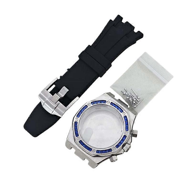 41mm Stainless Steel Brick-Patterned Case + Strap with Solid Case Back for Japanese VK63 Movement (Blue)