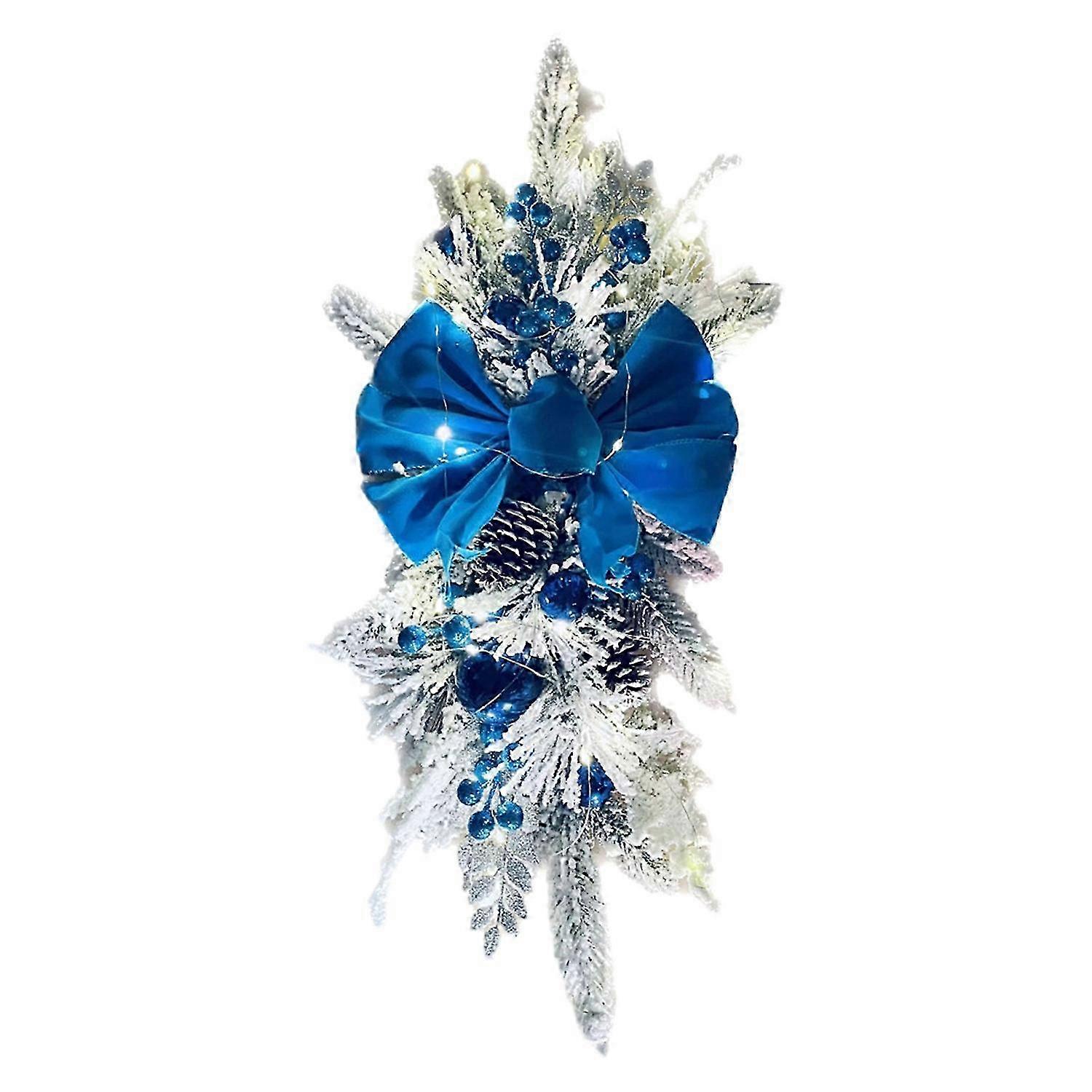 Staircase Christmas Wreath with LED Lights and Berry Ornaments for Home