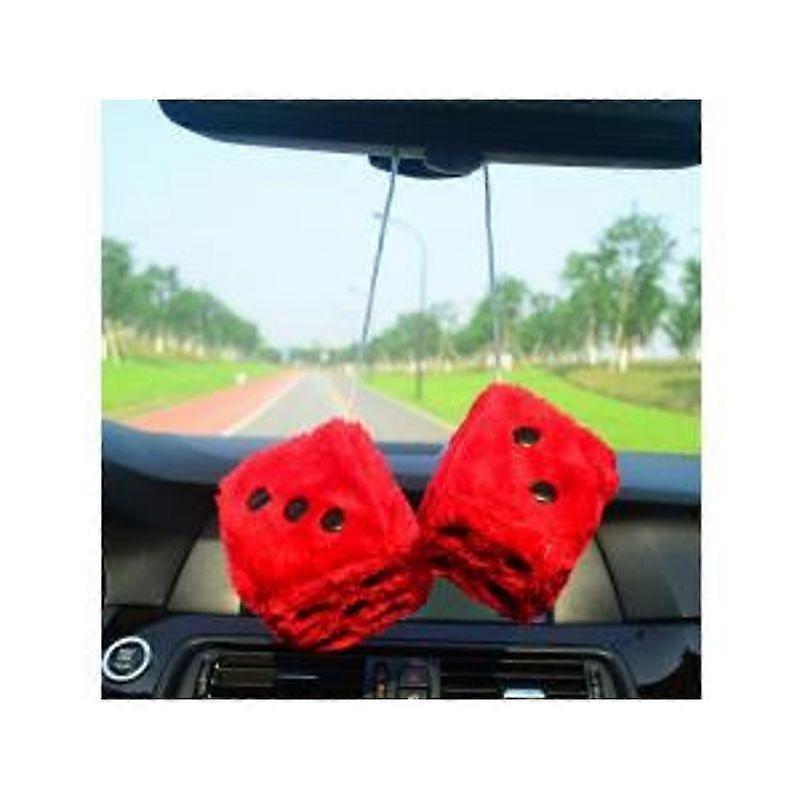 Luxora Pair of Retro Square Mirror Hanging Couple Fuzzy Plush Dice with Dots for Car Decoration