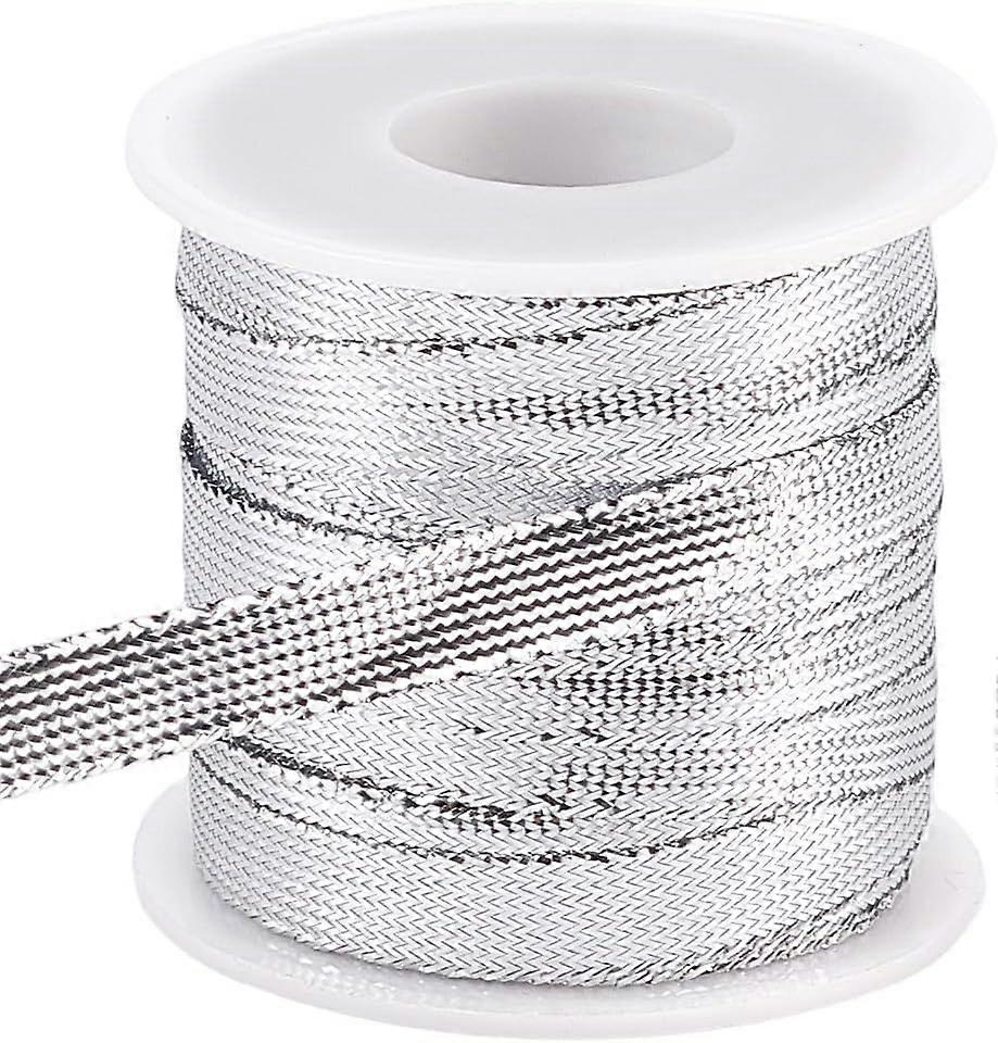 Silver Dreadlock Ribbon String 38.3 Yards 3/8 Inch Baker's Thread Rope Nylon Satin Cord Sparkly Metallic Edge Twine Glitter Woven Cord for Craft Brace