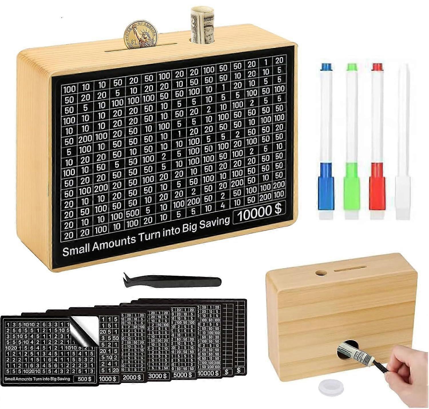 Wooden Money Box with Counter, Large Capacity Cash Savings Box, Goal Tracker Piggy Bank Log Color