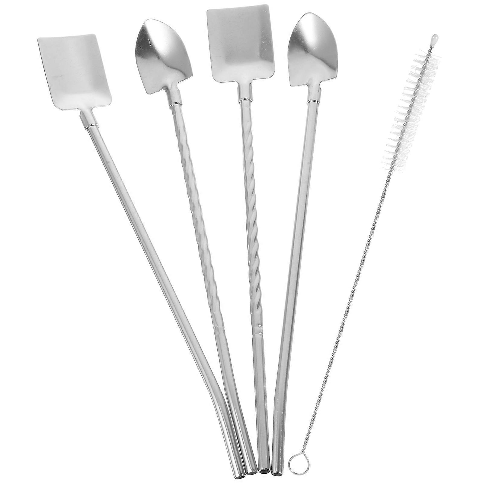 Practical Stainless Steel Spoons And Straws Set Suitable For Scooping Watermelon In Various Occasions 8.9×4.1×1in 4 Sets