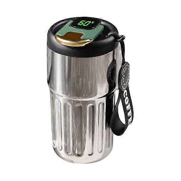 Black new coffee thermos with temperature display, 410 ml keeps warm