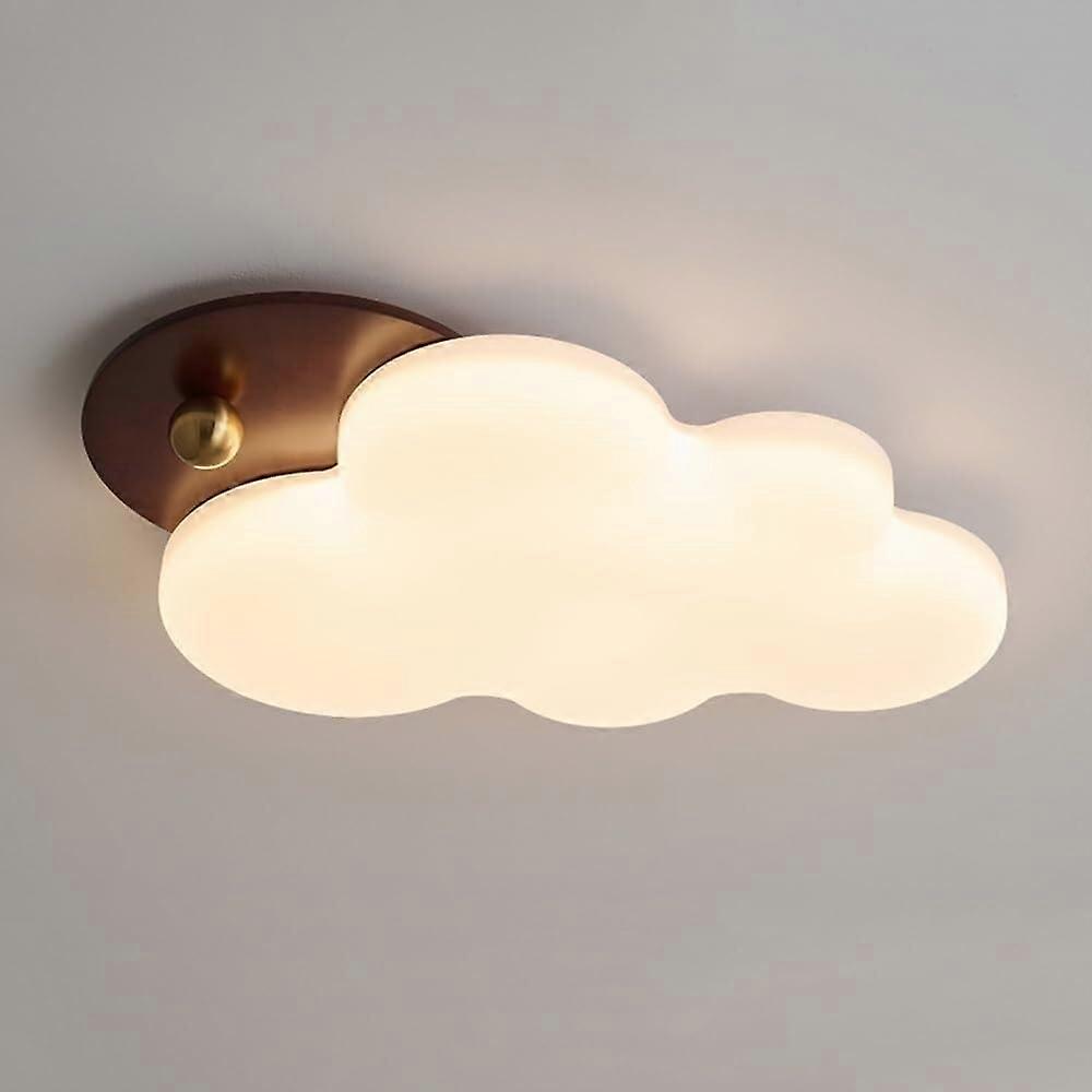 Cloud Shaped Flush Mount Ceiling Light with Solid Wood Base, LED 3Color Dimming, 26.77 Inch