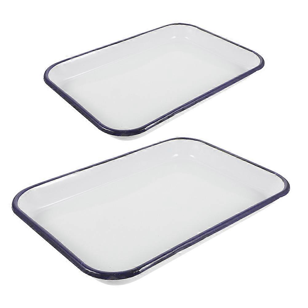 Enamel Roasting Tray for Storage 2Pcs Rectangular Non-Stick Pan