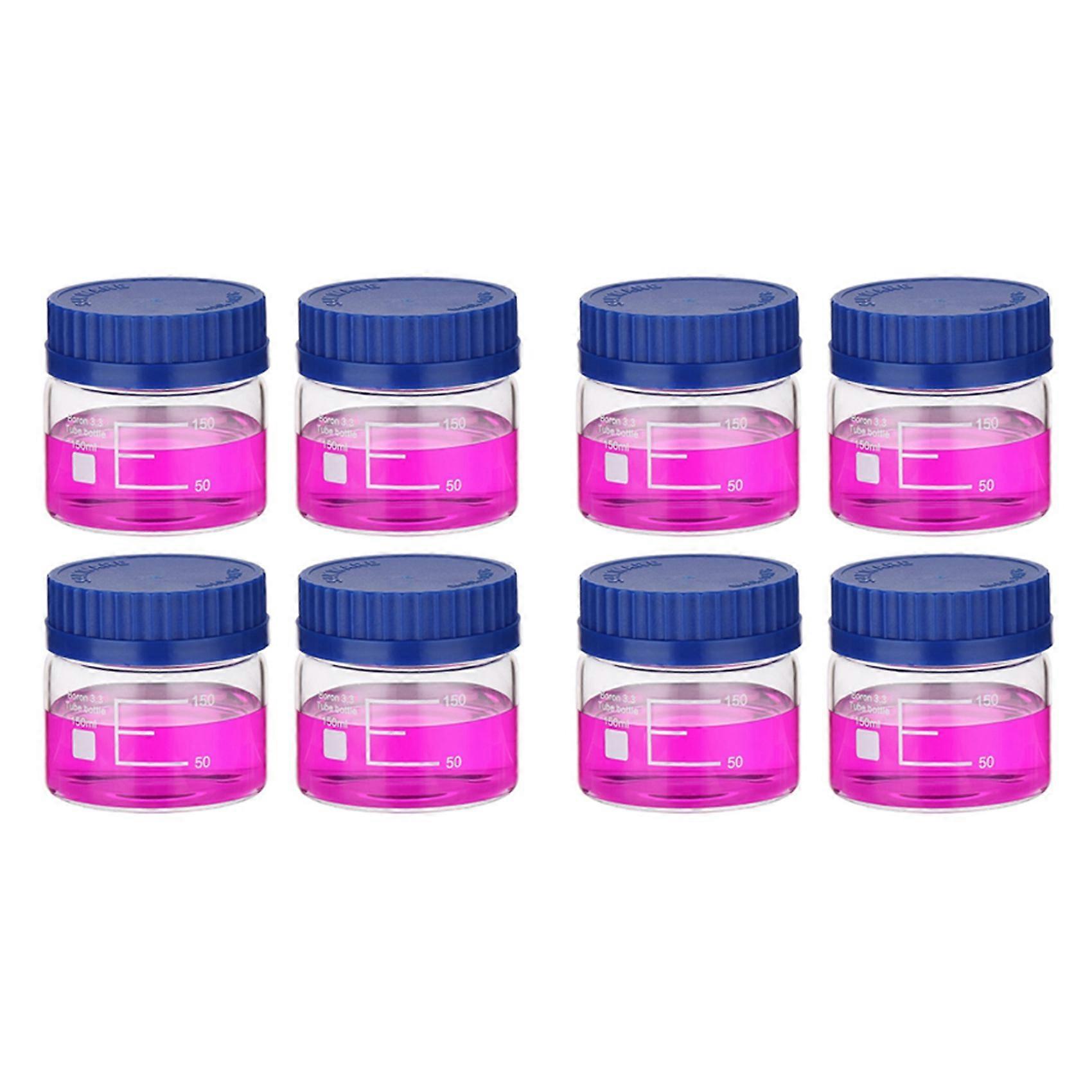 8 Pack Reagent Media Storage Bottles, 150ml Borosilicate Glass Wide Mouth Graduated Round Bottles with GL32 Screw Cap