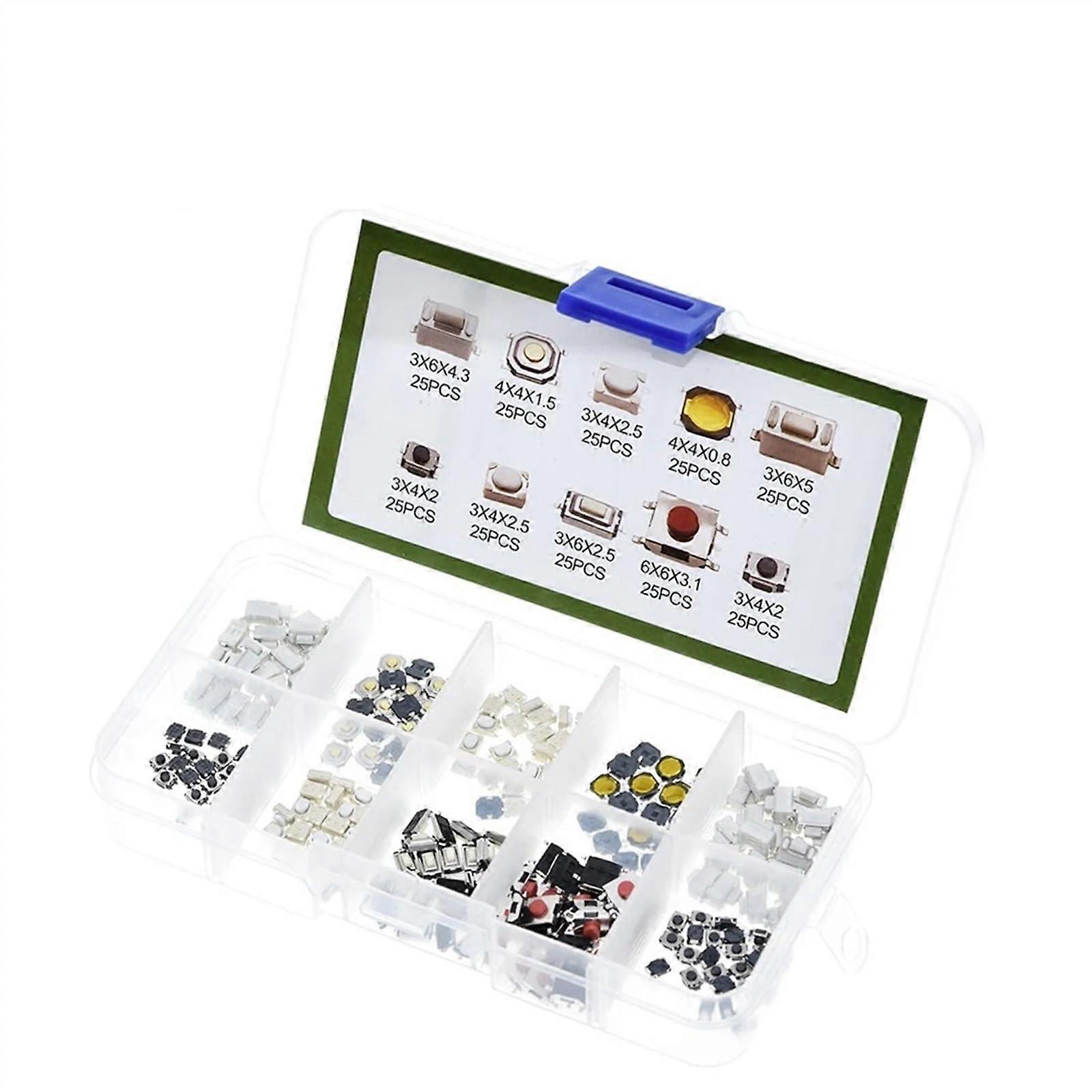 250Pcs Tactile Push Button Switch Assortment Kit with Micro Switch for Car Remote Control