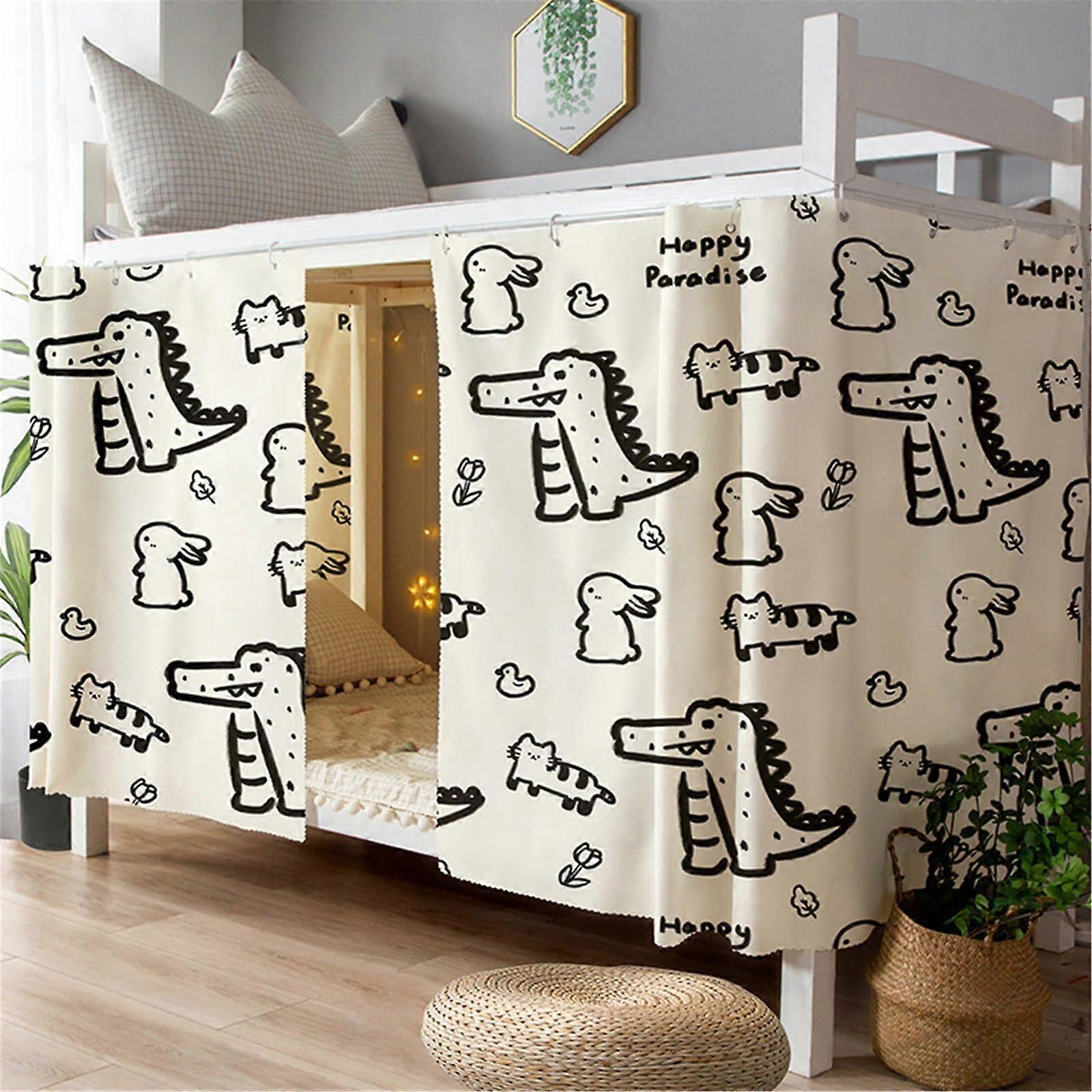 Bunk Bed Curtains for Bottom Bunk Privacy Protection Light Blocking Breathable Fabric Set, Crocodile