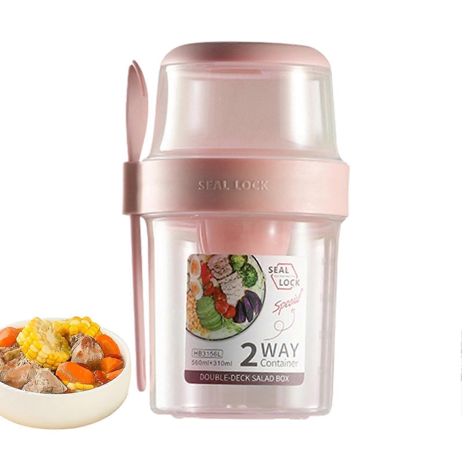 Cereal Cup to Go 29oz Leak Proof Double Layer Breakfast Container with Spoon for Travel Pink