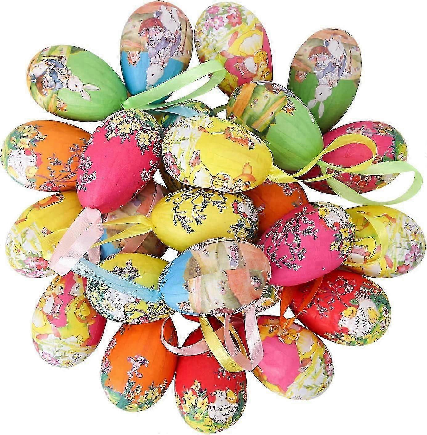 24 PCS Easter Eggs Decorations, Easter Foam Painted Sticker Eggs Party Decoration Eggs Children's Handmade
