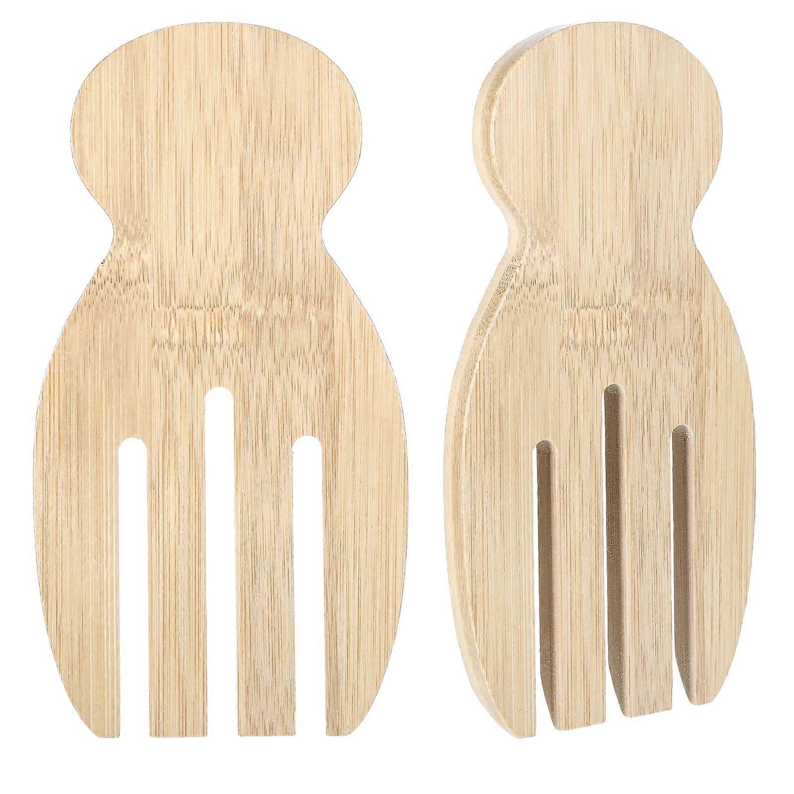Bamboo Salad Hands with Ergonomic Grip for Tossing and Serving, 2 PCS Wooden Salad Servers 7.1in