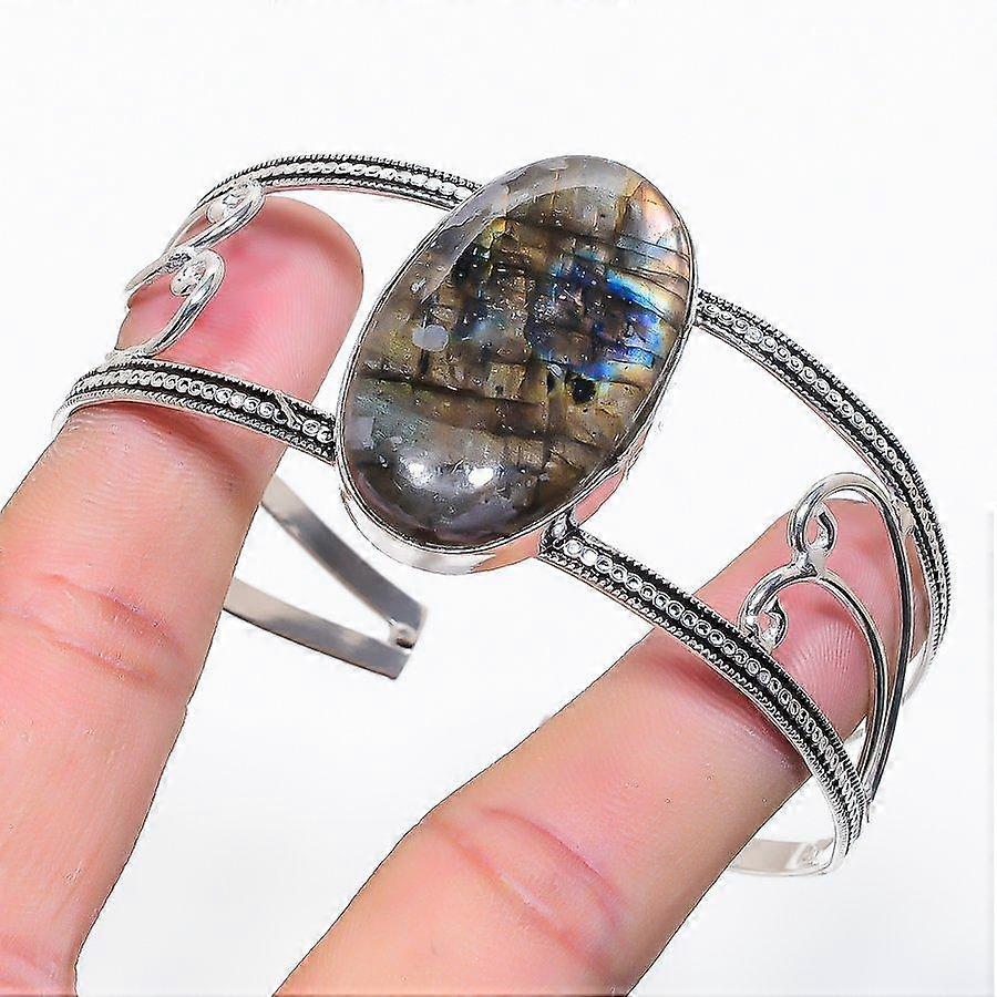 Natural Labradorite Gemstone 925 Sterling Silver Cuff Bangle Adjustable h2O04