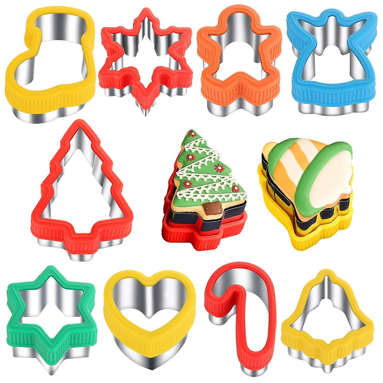 Christmas Cookie Cutters Set 9pcs Stainless Steel with Colorful Grips for Baking and Fondant