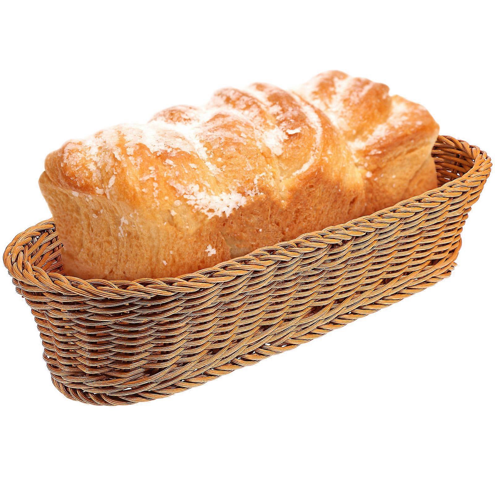 Brown Bread Basket Woven Basket for Storage 2Pcs Bread Serving Tray