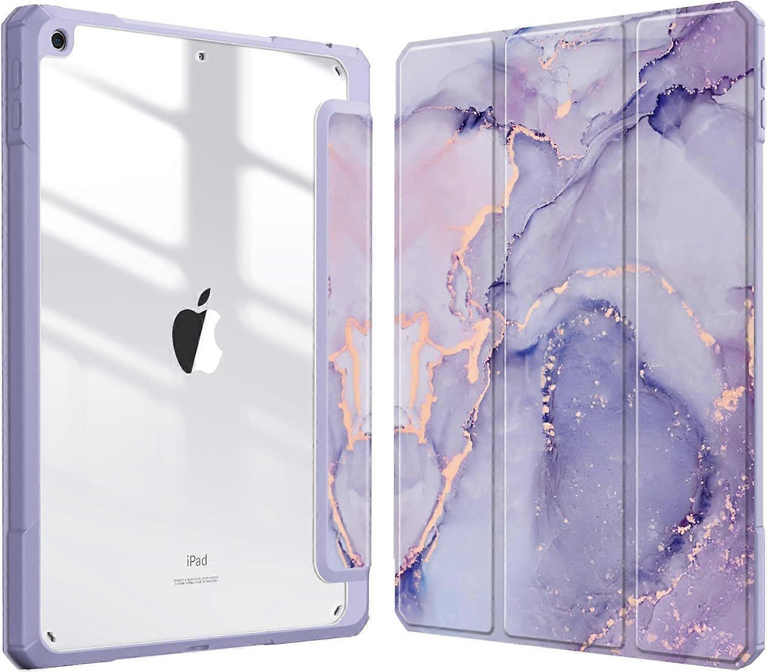 Hybrid Case for iPad 10.2" - Shockproof Case, Auto Wake/Sleep Function, Purple Marble