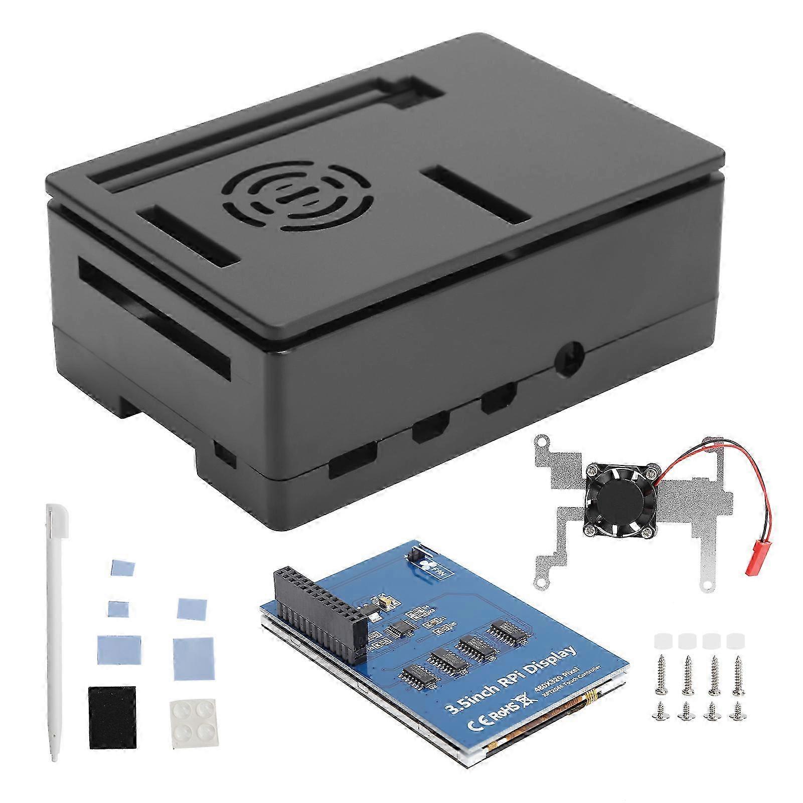 For Raspberry Pi 4B Case Shell Kit LCD 3.5in Touch Screen Stand Fan Computer Supplies