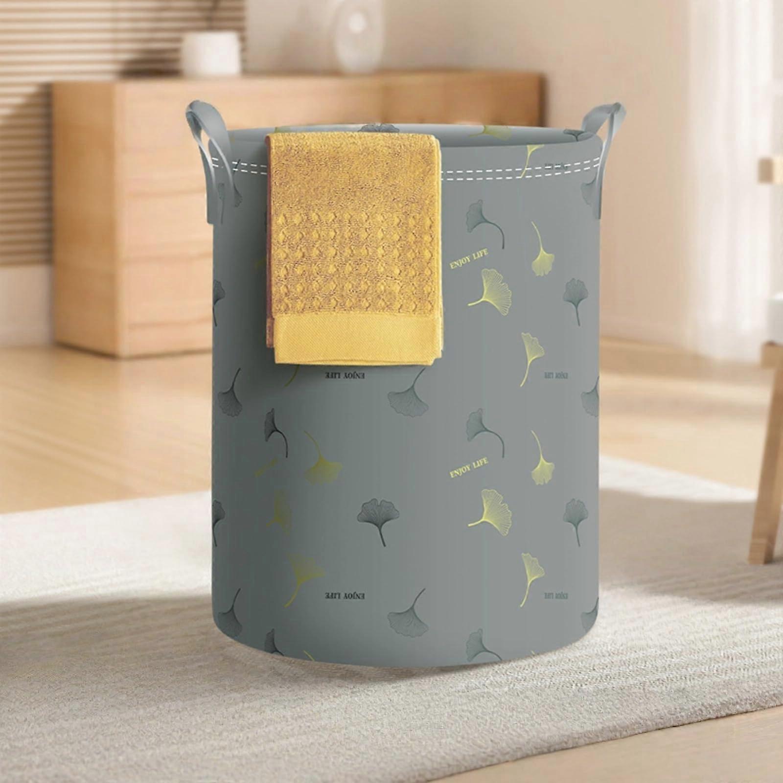 Grey Foldable Laundry Basket with Handles, Large Capacity Clothes Hamper for Easy Carry