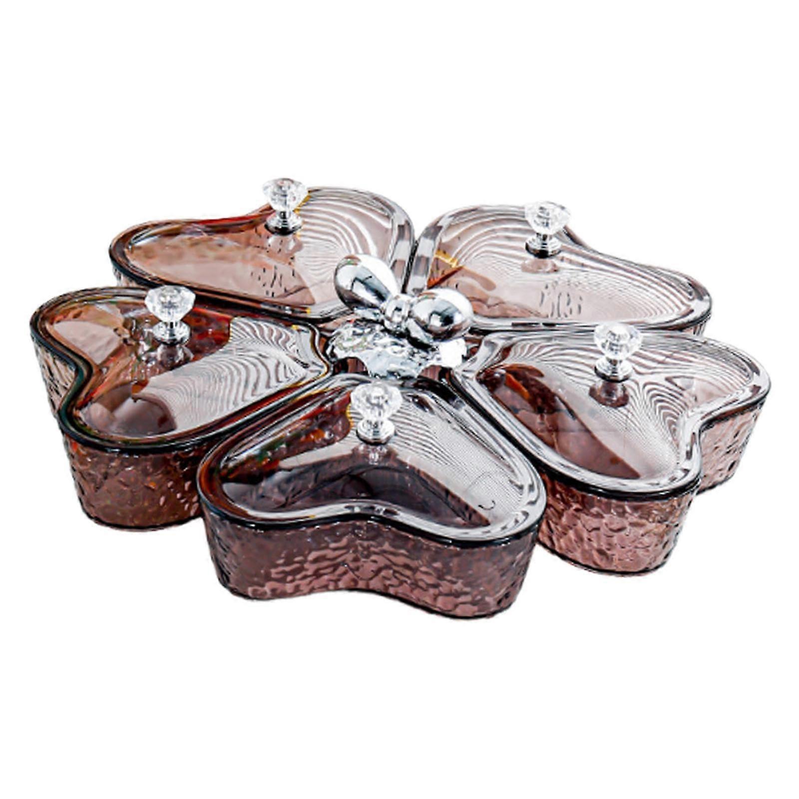 Rotating Serving Tray with Lid, 5 Compartments Snack Platter for Fruit and Candy, Clear Grey