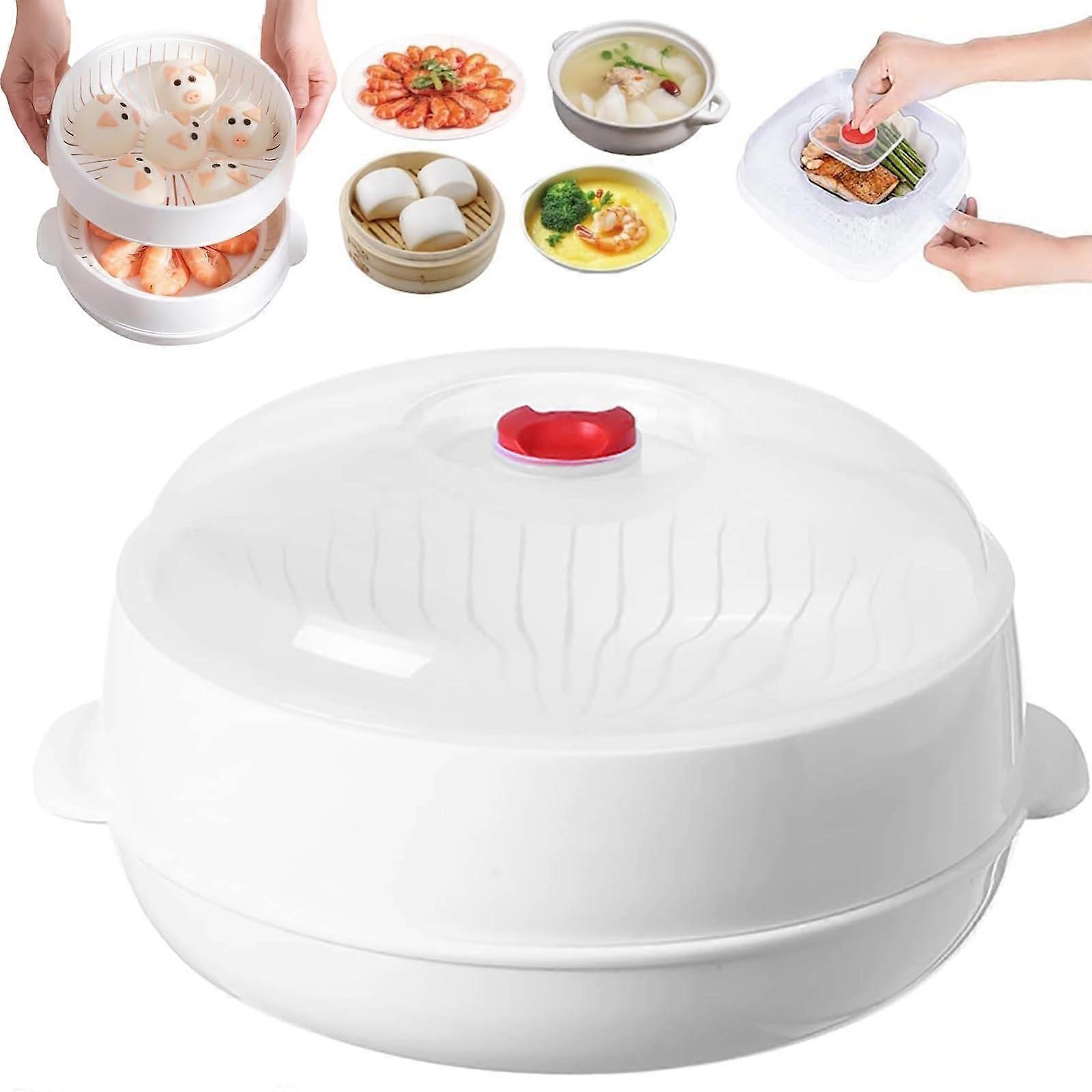Microwave Food Steamer with MoistureLocking Lid, Stackable Tray for Vegetables and Seafood
