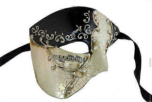 Venetian Half Face Masquerade Mask with Black Musical Theme and Comfortable Adjustable Fit
