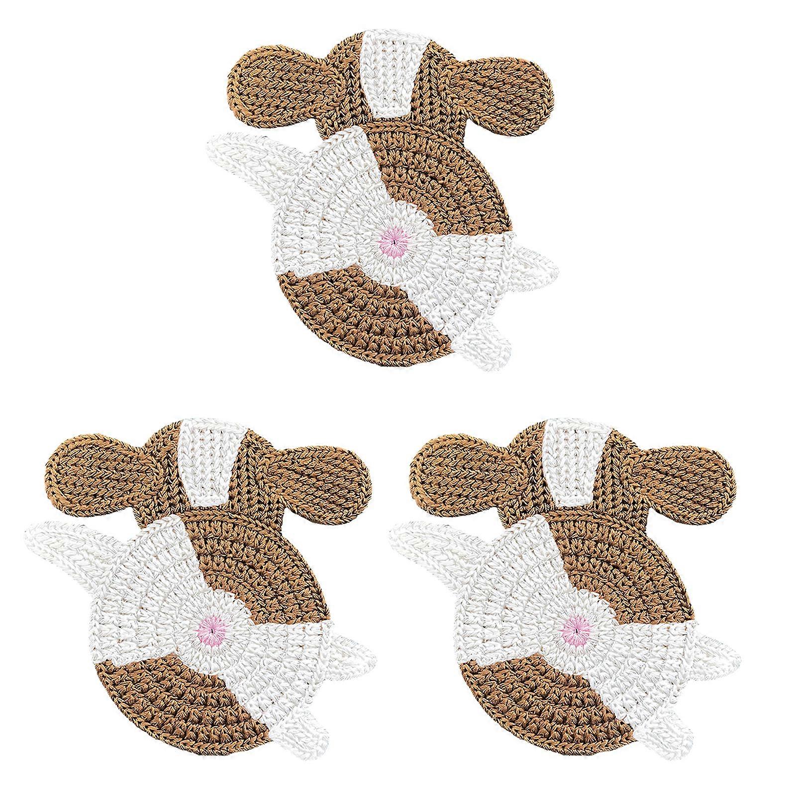 3Pcs Knitted Cup Mats In Entertaining Design Crochet Drink Coasters For Home And Office Use Multicolor