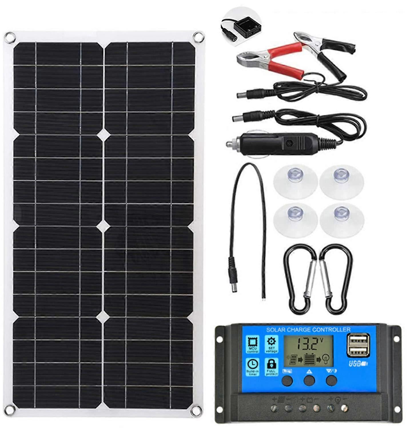 Flexible 100W Monocrystalline Solar Panel Kit with Controller for RV Boat Camping Trailer