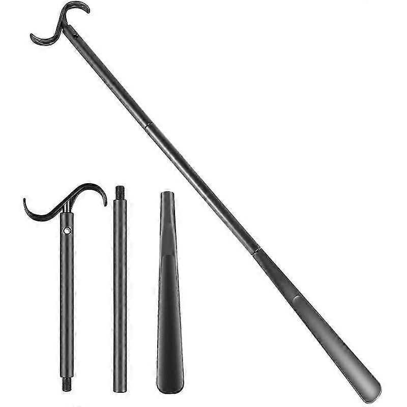sock removal tool with extendable shoe horn and dressing aid