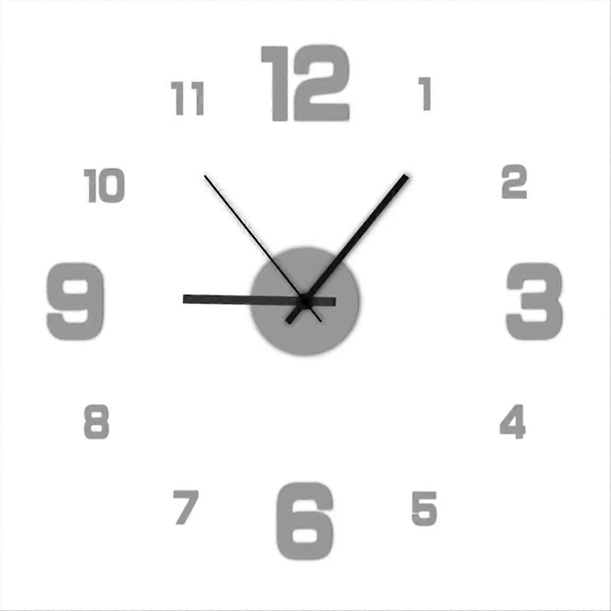 Modern Frameless DIY Wall Clock Large 3D Numbers Wall Watch Silver