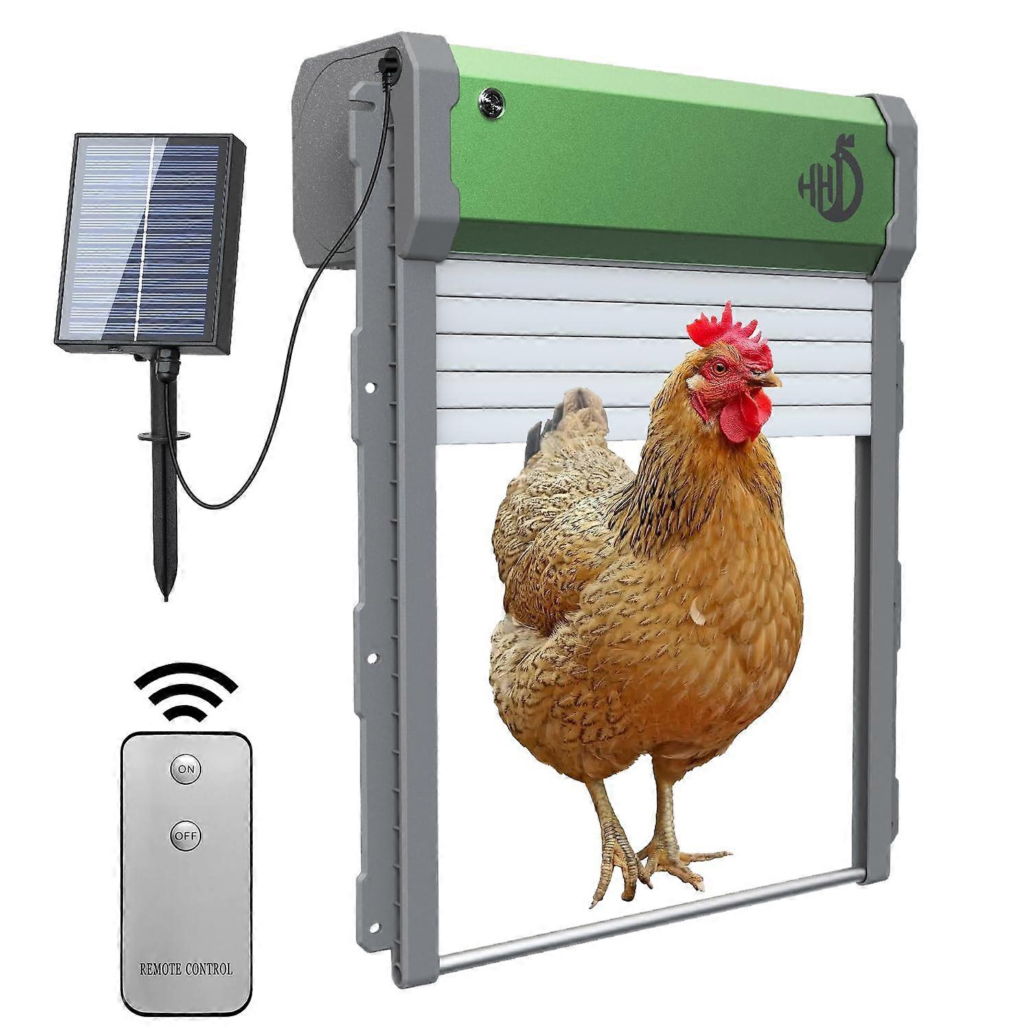 Solar Powered Automatic Chicken Coop Door with Timer, Light Sensor and Remote, Weatherproof Aluminum