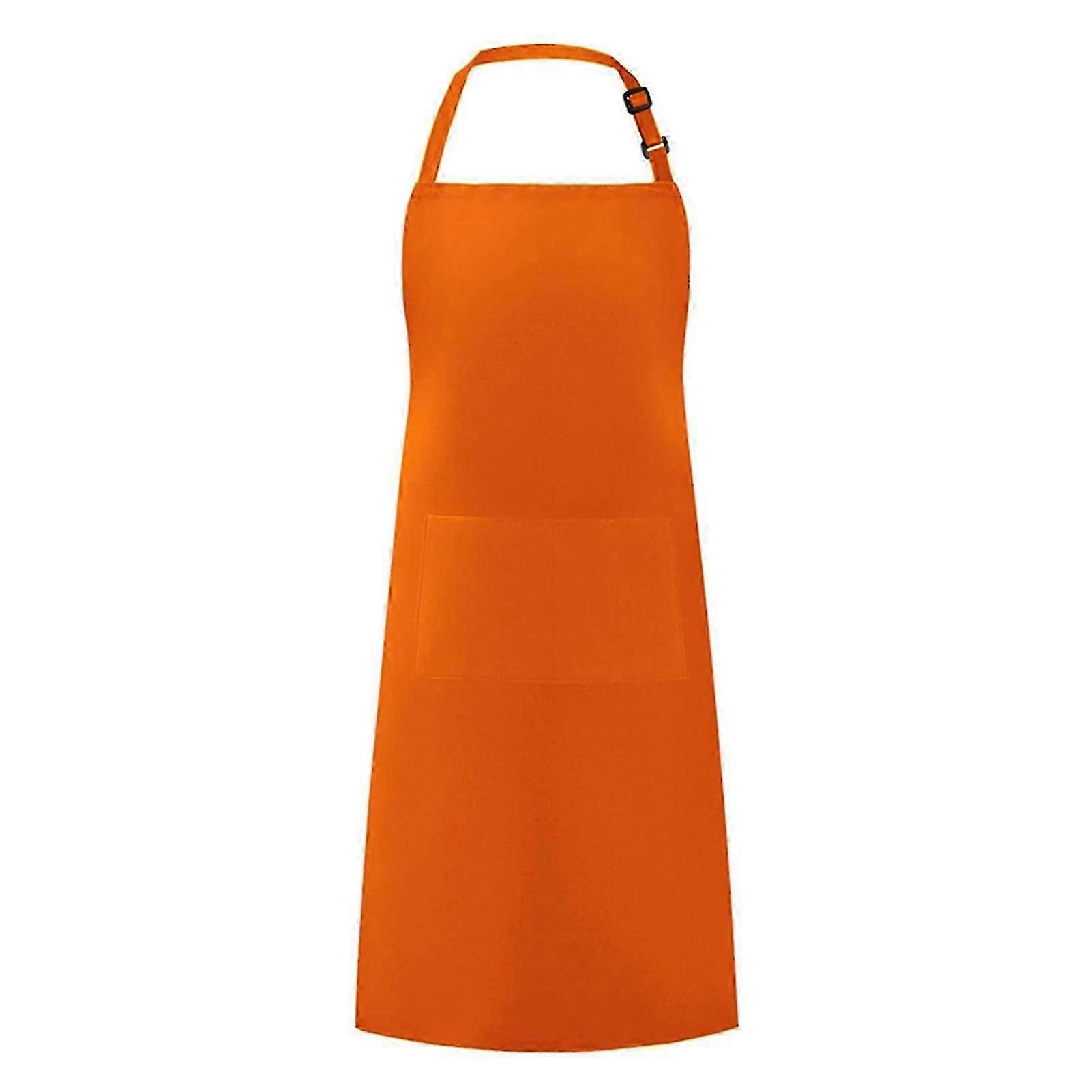 Adjustable Buckle Kitchen Apron Polyester Cotton Easy Clean Cooking Baking--Orange