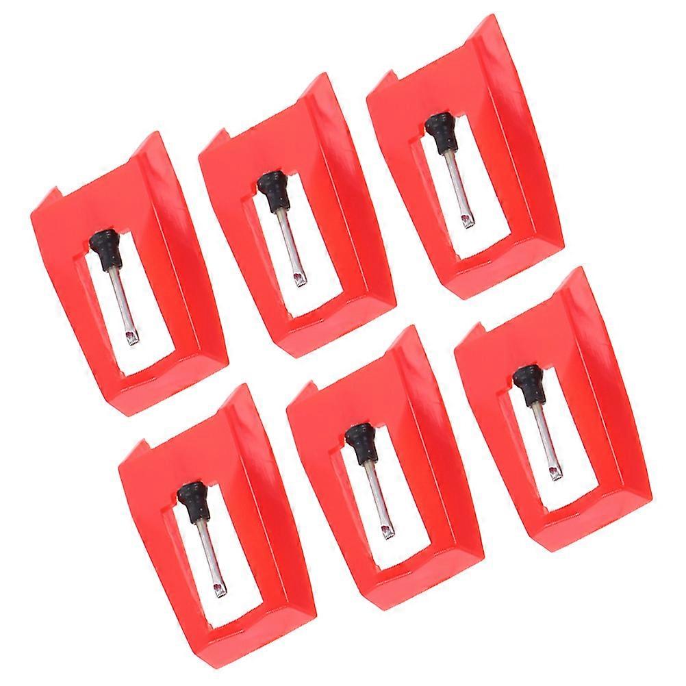 Red Stylus Needle Phonograph Accessory for Record Player 6Pcs Set
