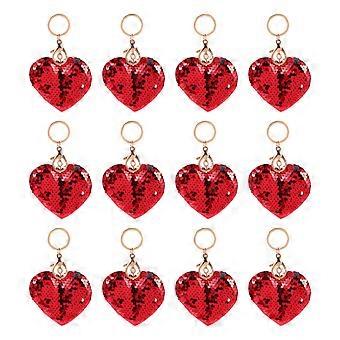 24Pcs Heart Sequin Keychain Glitter Sequin Flips Key Chains Valentine's Day Gifts