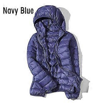 Jaqueta feminina quente à prova de vento 90% plumas, casaco com capuz casual 3XL azul marinho