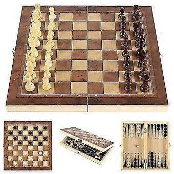 3 in 1 Schachsatz Internationales Schach Faltbares Schachbrett mit Schachfiguren Faltbares Schachbrett Set Reisebrettspiel Holz Schachspielzeug Holzschach E
