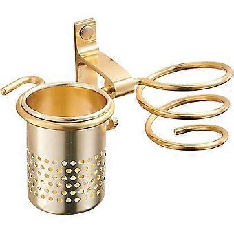 Hair Dryer Holder With Cups Rack Blow Shelf Metal Wall Mount Bathroom Storage Shelf Gold