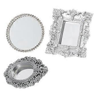 Silver Resin Miniature Mirror Model for Mini House Decor 3Pcs Set