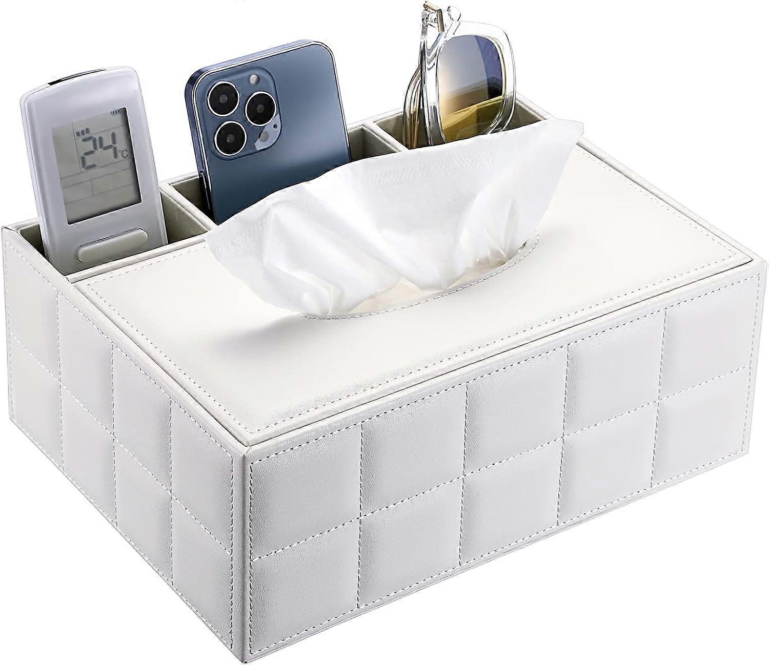 Rectangular PU Leather Tissue Box,Tissue Dispenser with 3 Compartment