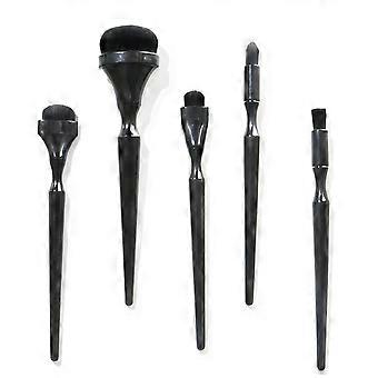 Black Makeup Brushes Set With Synthetic Bristles For Blending And Eyeshadow