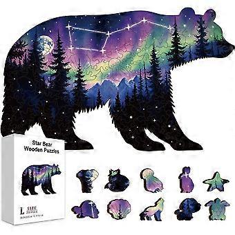 200Pcs Starry Sky Aurora Wooden Puzzles for Adults 15.15x9.29 in Colorful Forest Bear Jigsaw Puzzles Wood Constellation Jigsaw