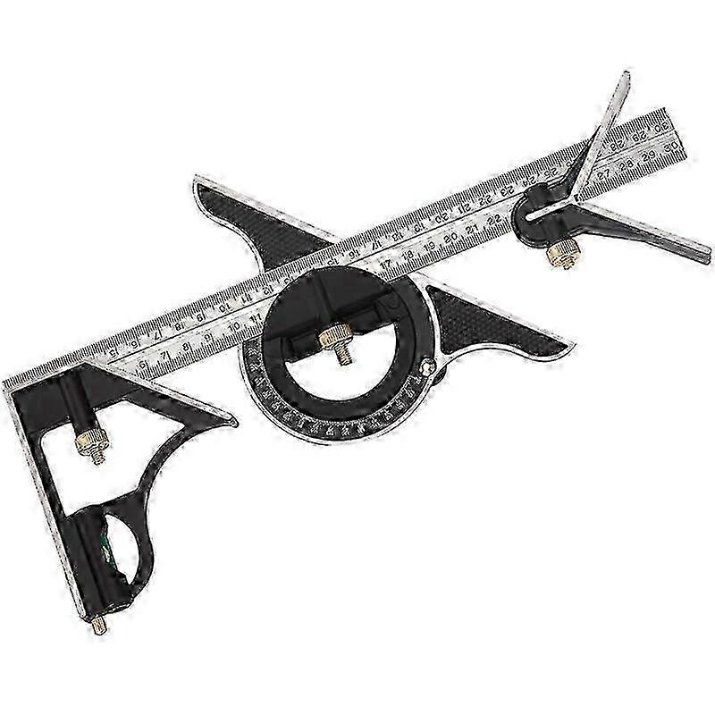 Metal Combination Square Multi-function Carpentry Ruler Combination Angle Ruler with Zero Level Angle Protractor Straight Head 300mm