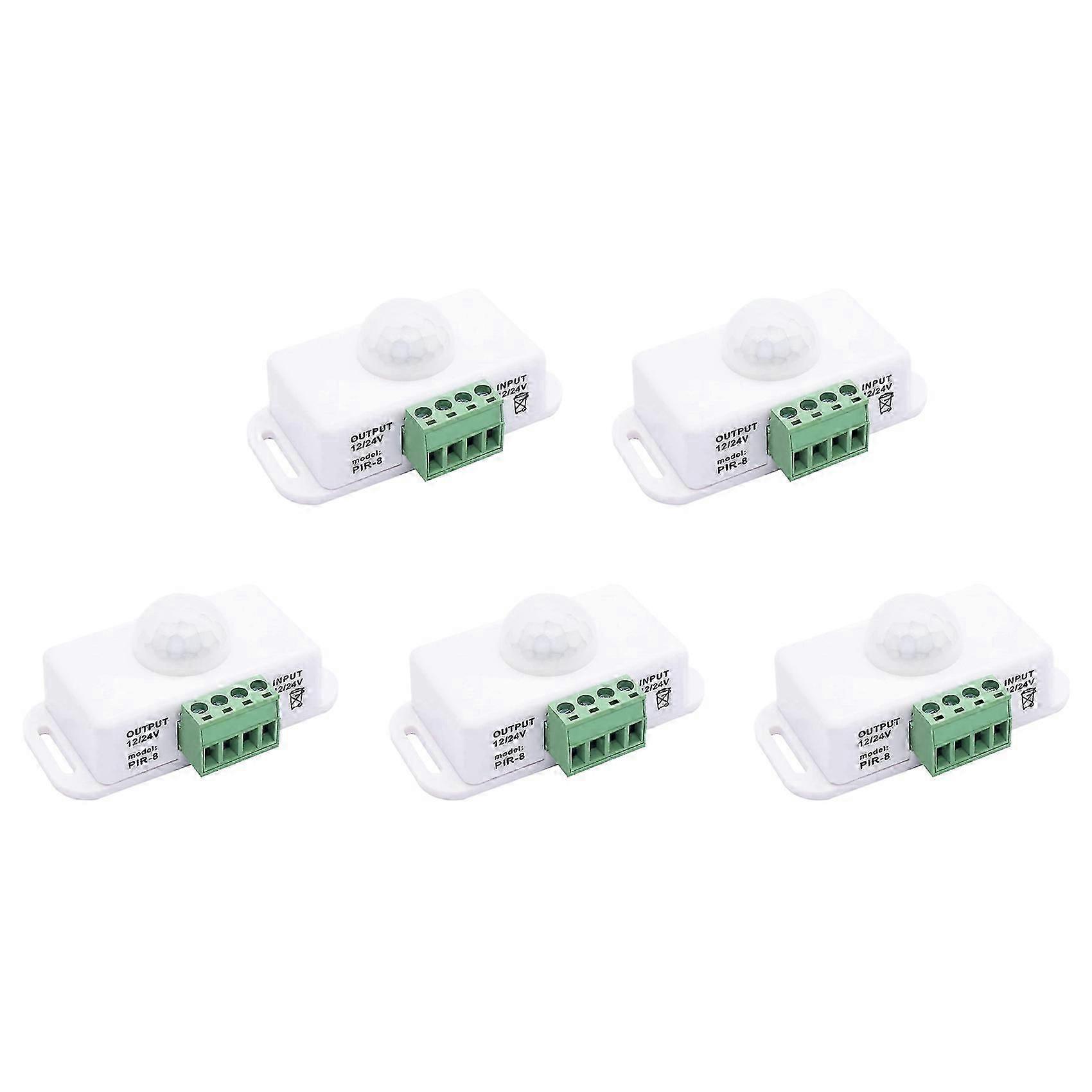 5X DC 12V 24V PIR Motion Sensor Function Controller LED Switch Body Infrared Switch Motion Timer White for LED Strips