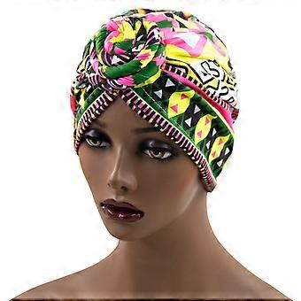 Afrikansk turban med röd blomknut, förknuten hatt, mössa, huvudbonad, håravfallshatt för kvinnor och flickor