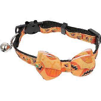 Orange Adjustable Dog Collar with Bells Halloween Bow Tie for Pet Costume Decoration