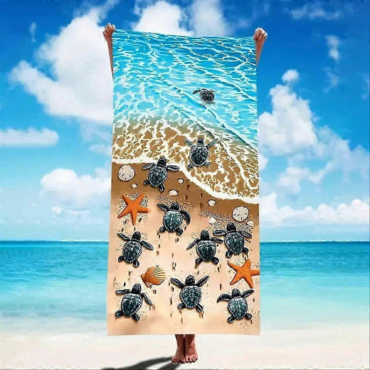 Quick-Drying Beach Towel with Sea Turtle Pattern,Soft and Absorbent,B