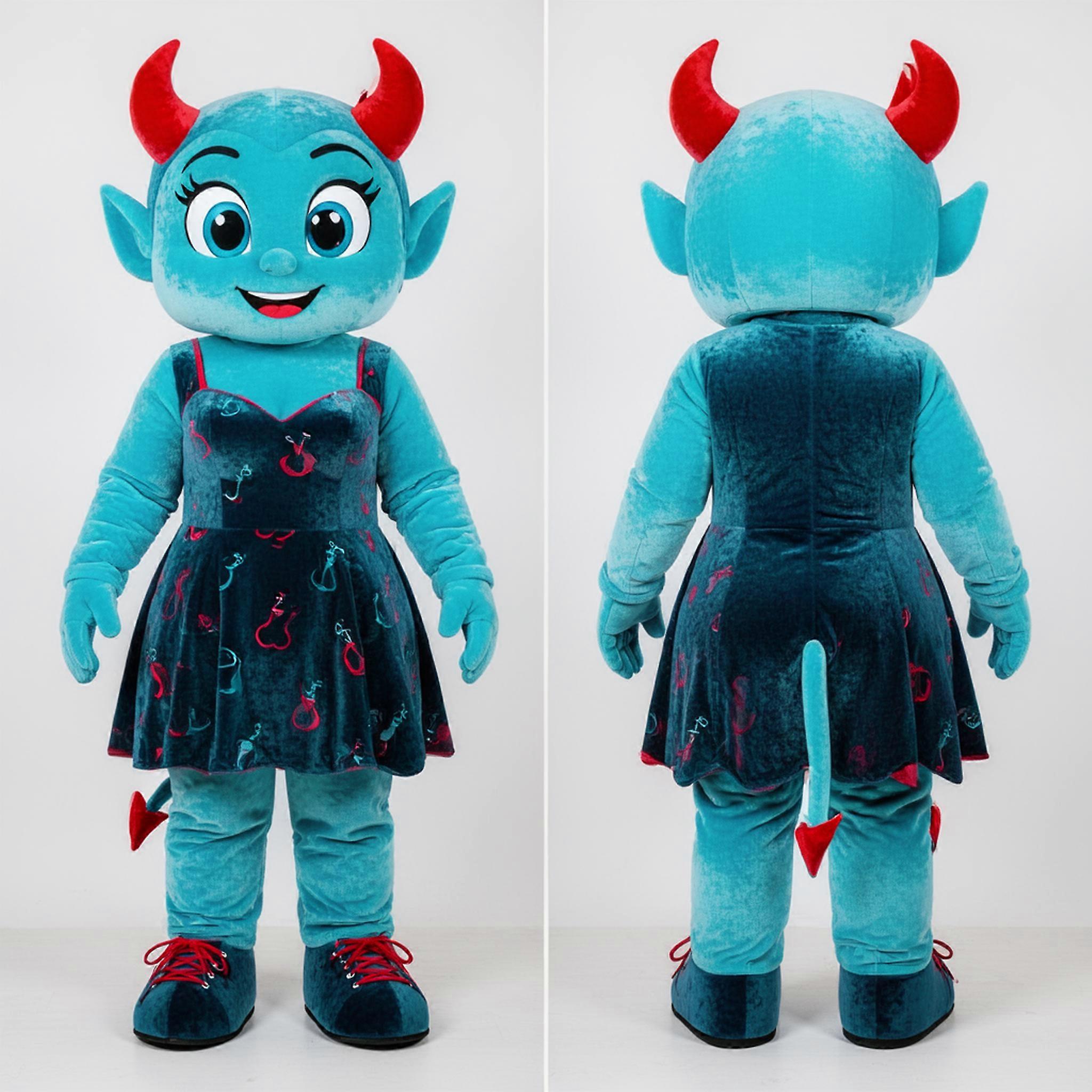 MASTICOT Cyan Velvety Cartoon Devil Mascot
