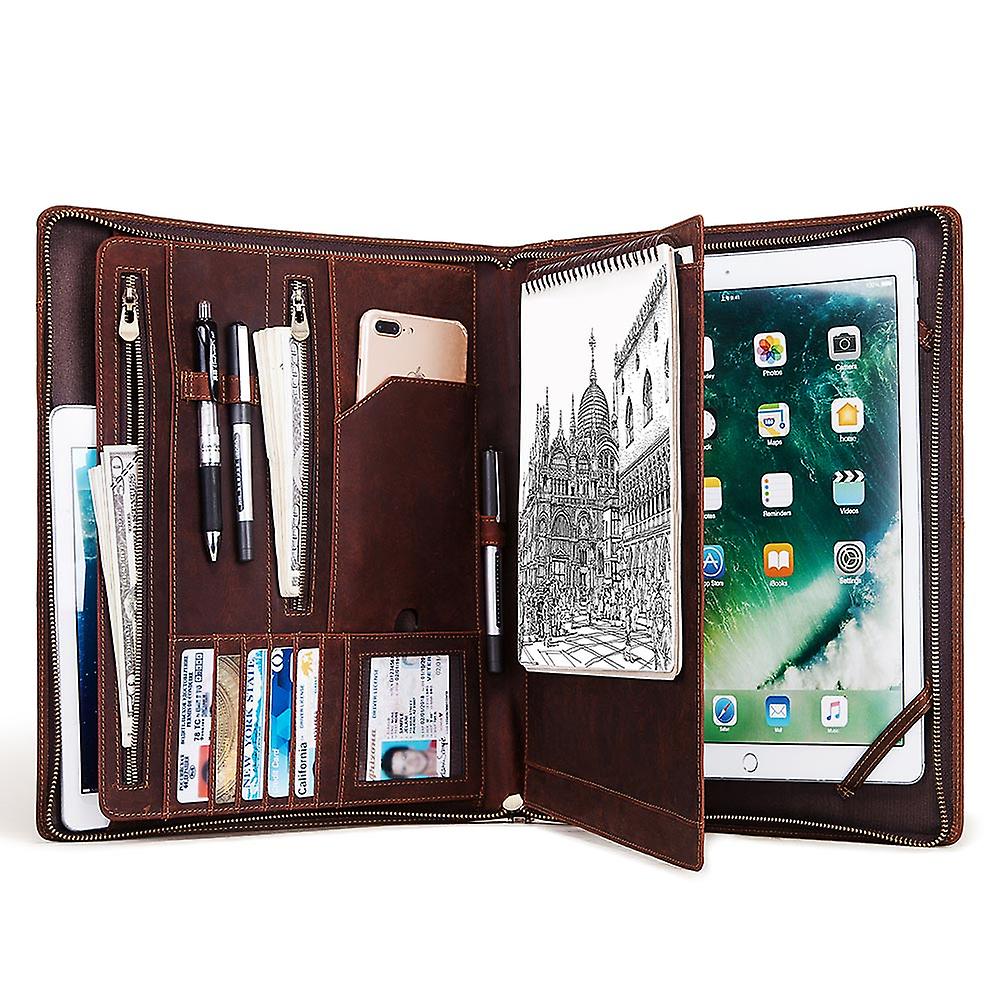 Handmade Retro Padfolio Cow Leather Case For Ipad Pro 7.9" Bussiness Journal Document A4 Organizer Tablet Holder
