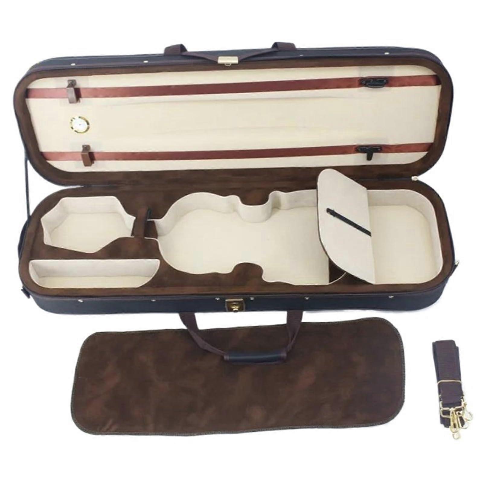 Black Rectangular 4/4 Violin Case with Builtin Hygrometer, Lightweight Design and Secure Protection