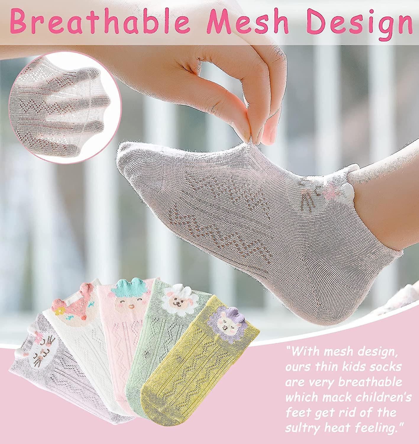 5 Pairs Of Socks For Girls, Short Breathable Mesh Cotton Socks Children 1-12 Year